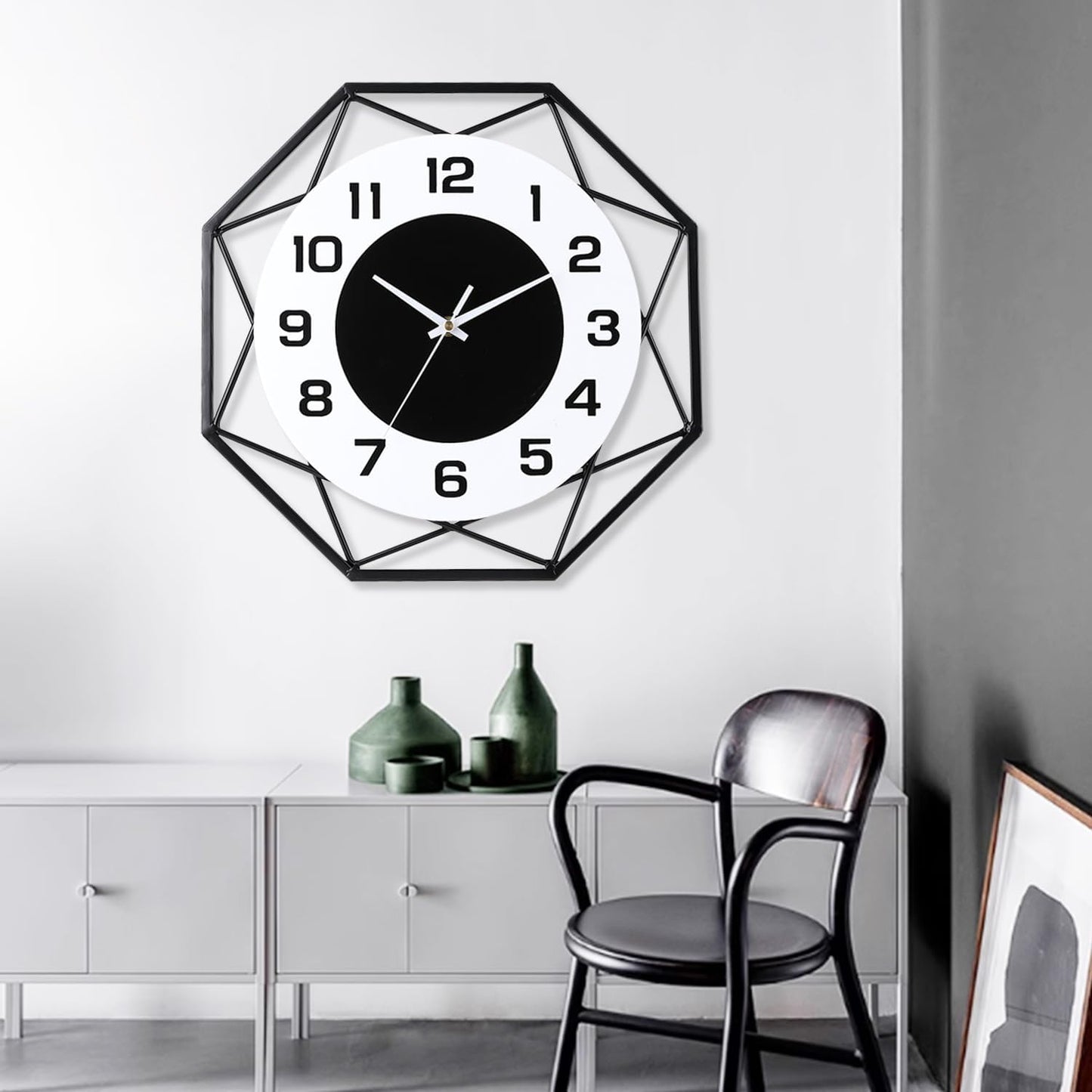 Modern Metal Large Wall Clock - Silent, Non-Ticking, Battery Operated