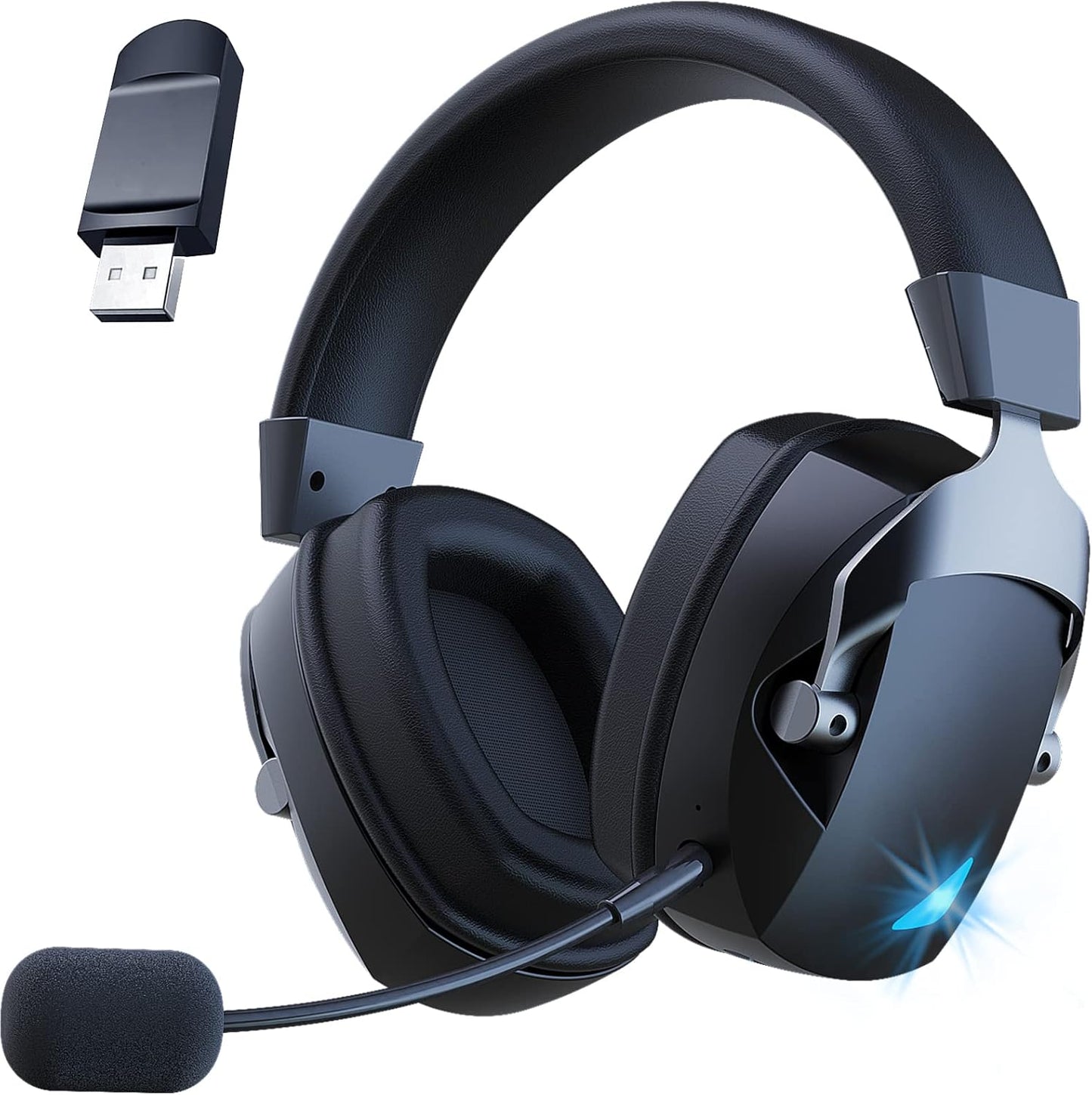 Wireless Gaming Headset, 2.4GHz USB, Bluetooth 5.3, Noise-Cancelling Mic