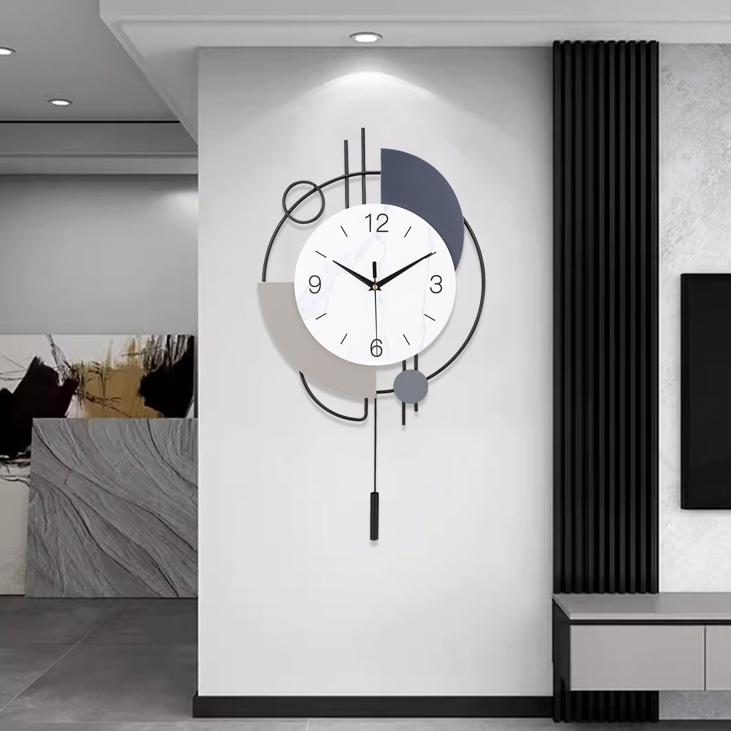 Decorative Pendulum Wall Clock - Silent, Battery Operated, Large Quartz Clock