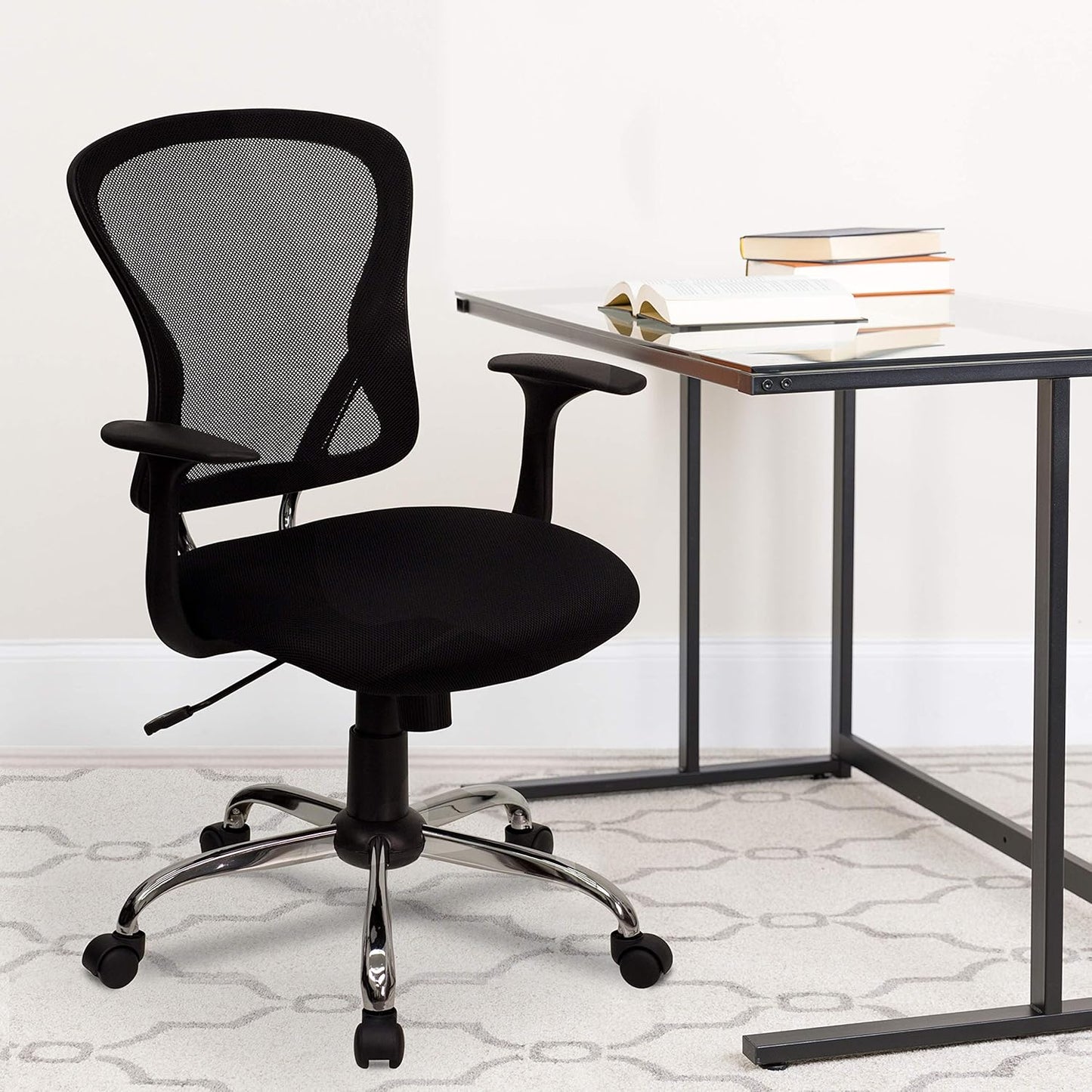 Flash Furniture Mid-Back Mesh Task Chair, Black, Chrome Base