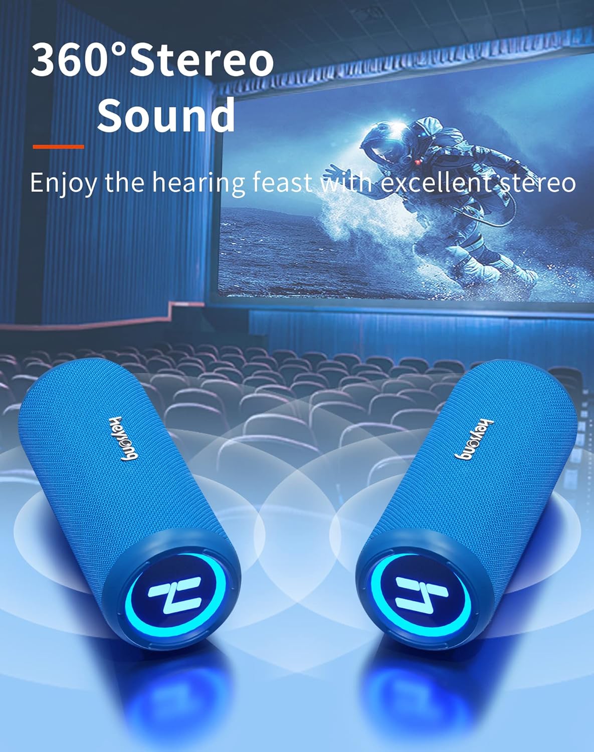 HEYSONG Bluetooth Speaker – Waterproof, 20W Sound, LED Lights, TF Card & USB Playback, Perfect for Outdoor Adventures