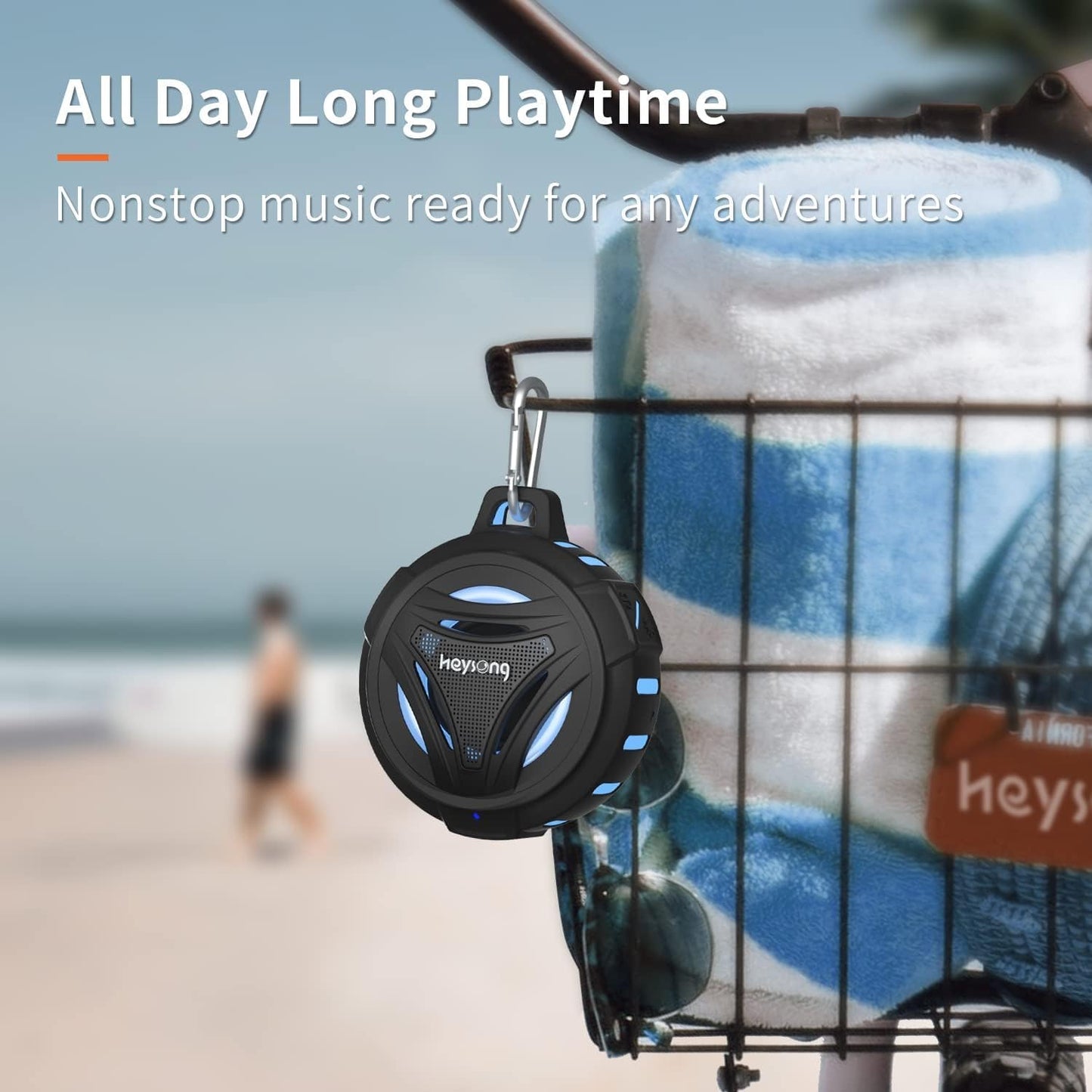 HEYSONG Waterproof Bluetooth Speaker | 36H Playtime, LED Lights, Deep Bass, IP67