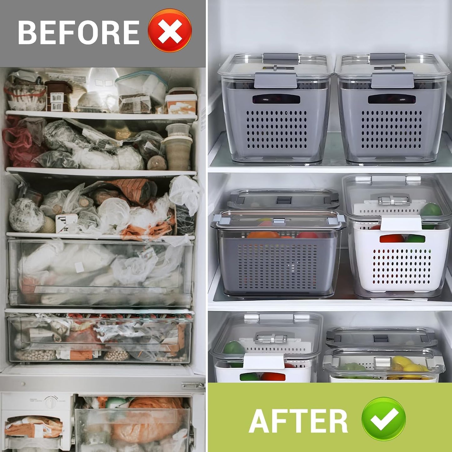 Luxear 3-Pack Fresh Food Storage Containers for Fridge - BPA-Free with Vents for Fruits & Vegetables