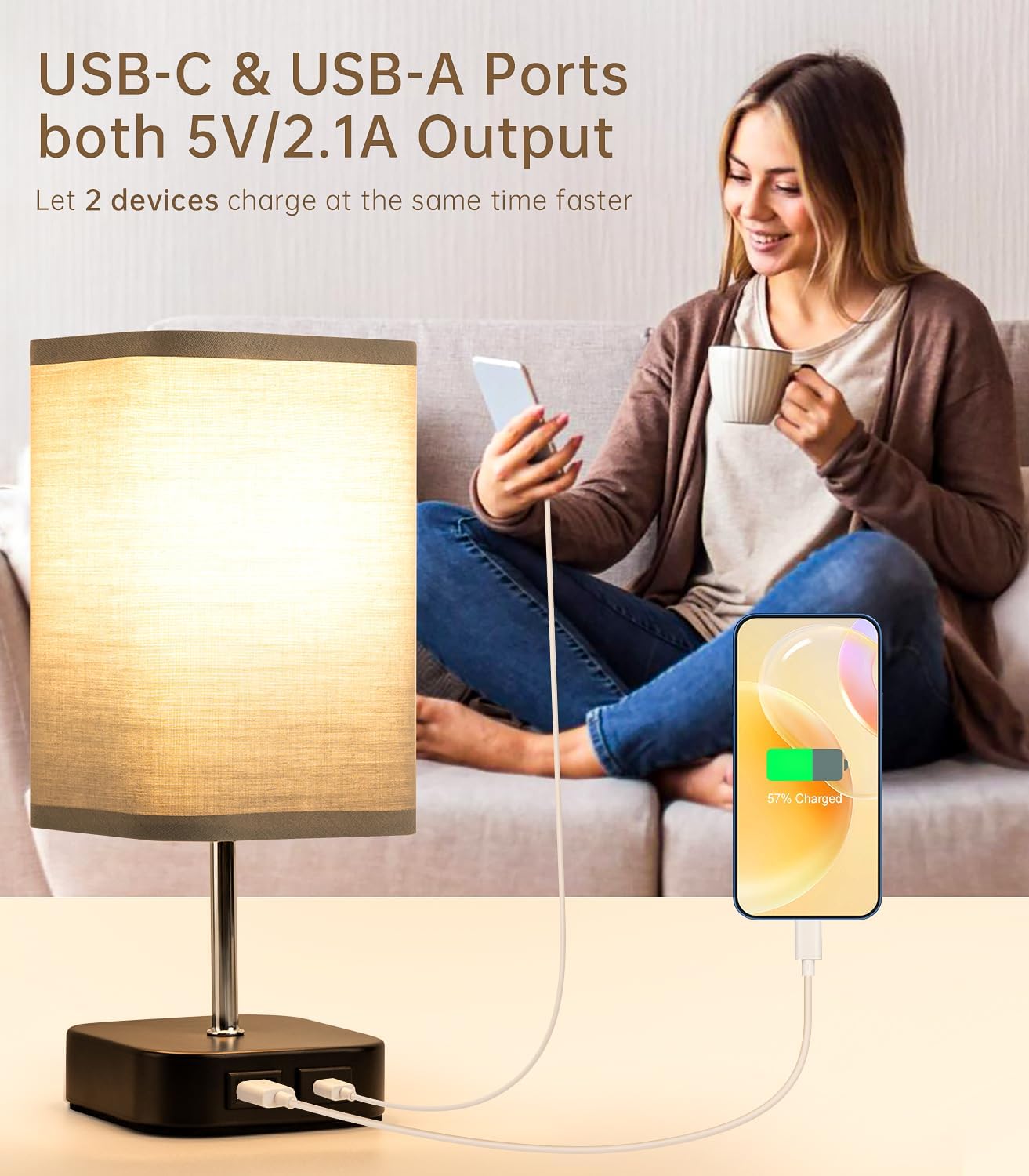 Table Touch Bedside Lamp – Rechargeable, 3-Way Dimmable with USB Charging Ports