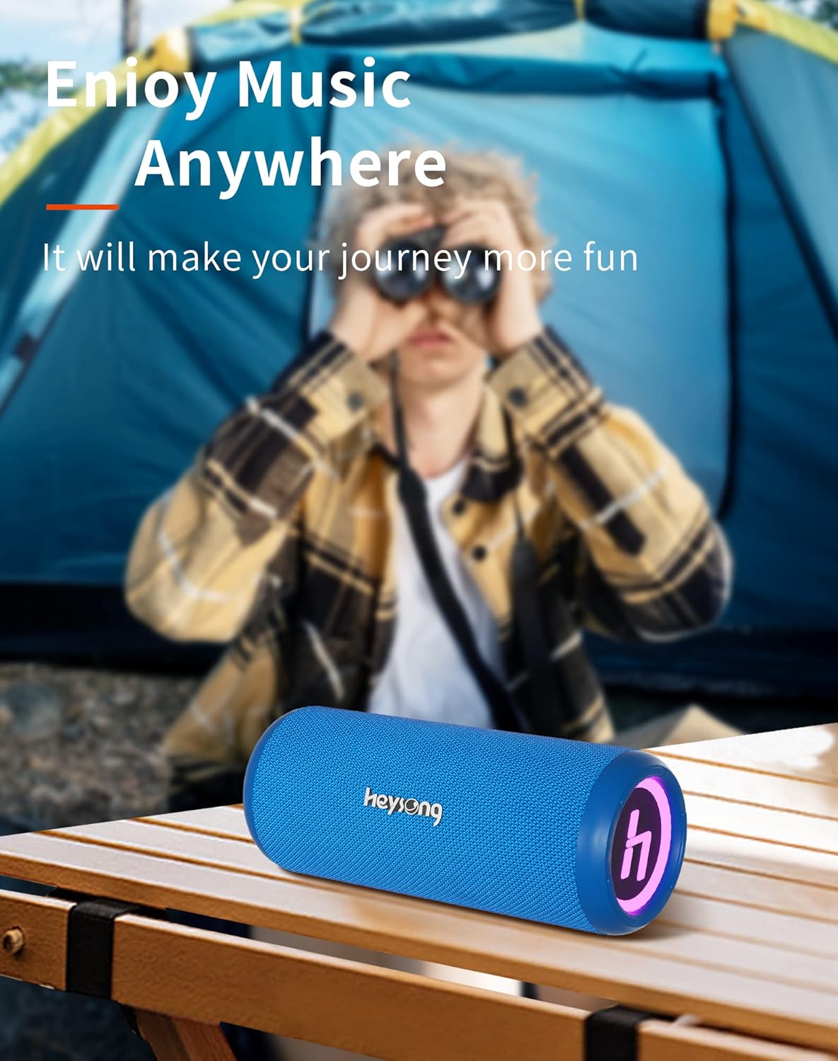 HEYSONG Bluetooth Speaker – Waterproof, 20W Sound, LED Lights, TF Card & USB Playback, Perfect for Outdoor Adventures