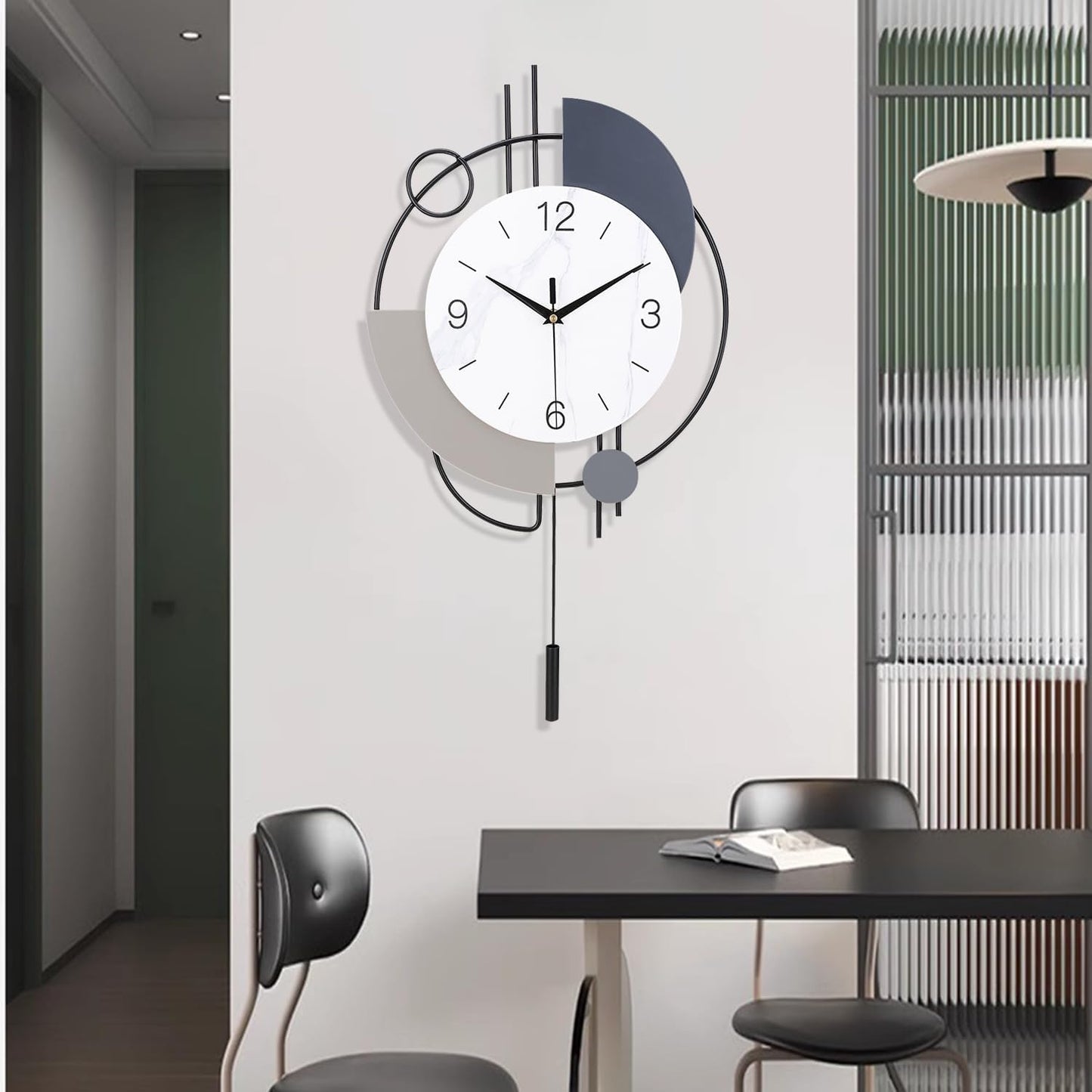 Decorative Pendulum Wall Clock - Silent, Battery Operated, Large Quartz Clock