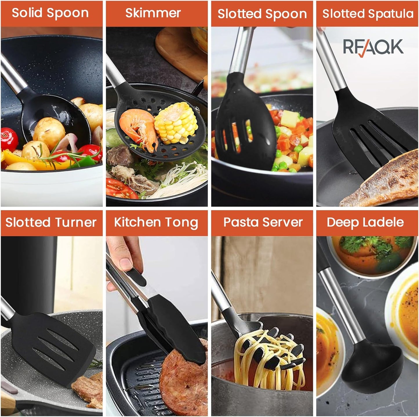 RFAQK 40PC Silicone Kitchen Utensils Set with Holder – Heat Resistant & BPA Free