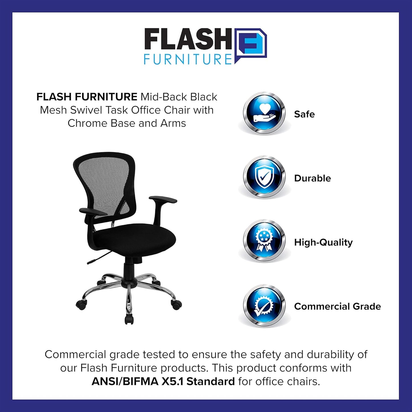 Flash Furniture Mid-Back Mesh Task Chair, Black, Chrome Base