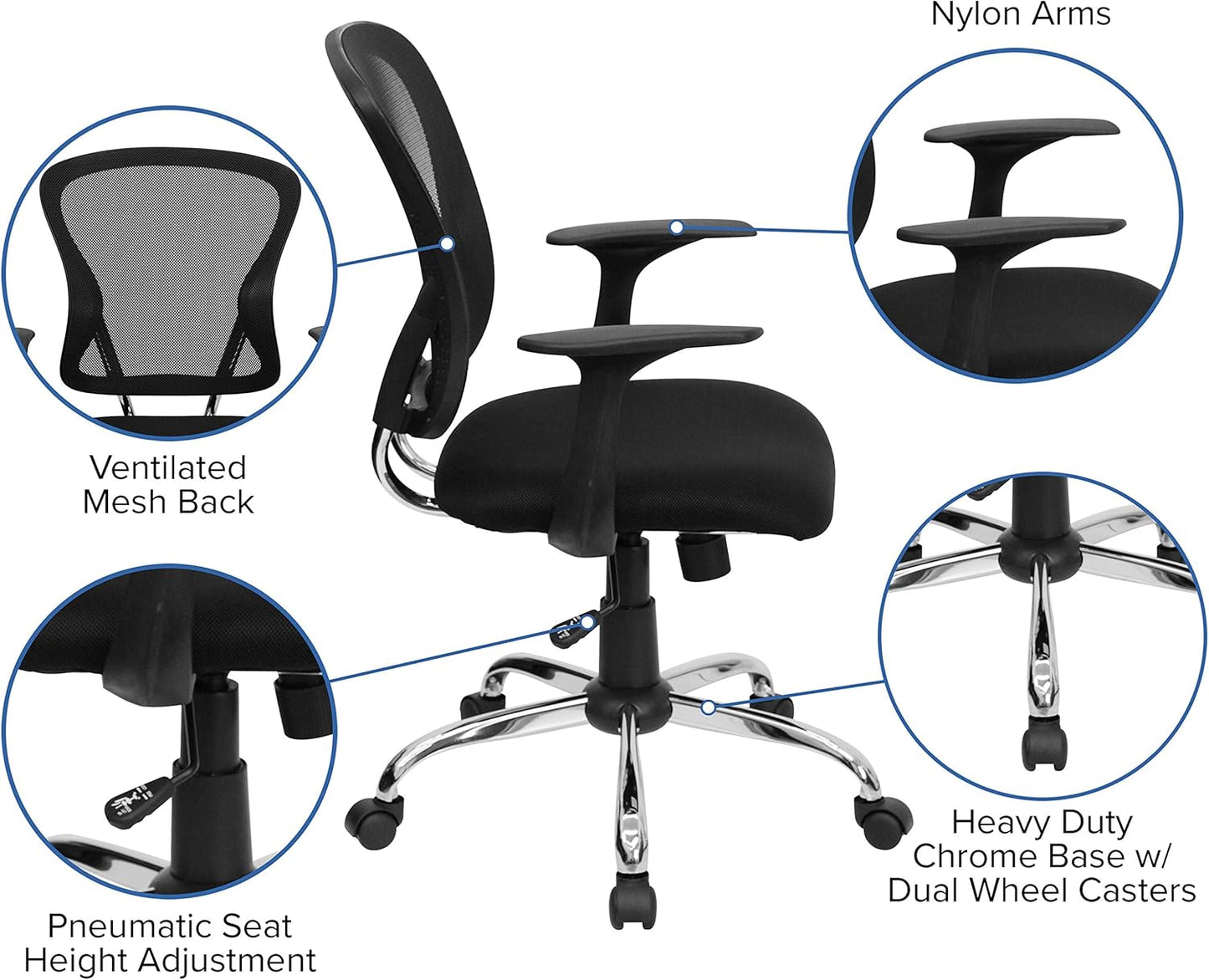 Flash Furniture Mid-Back Mesh Task Chair, Black, Chrome Base