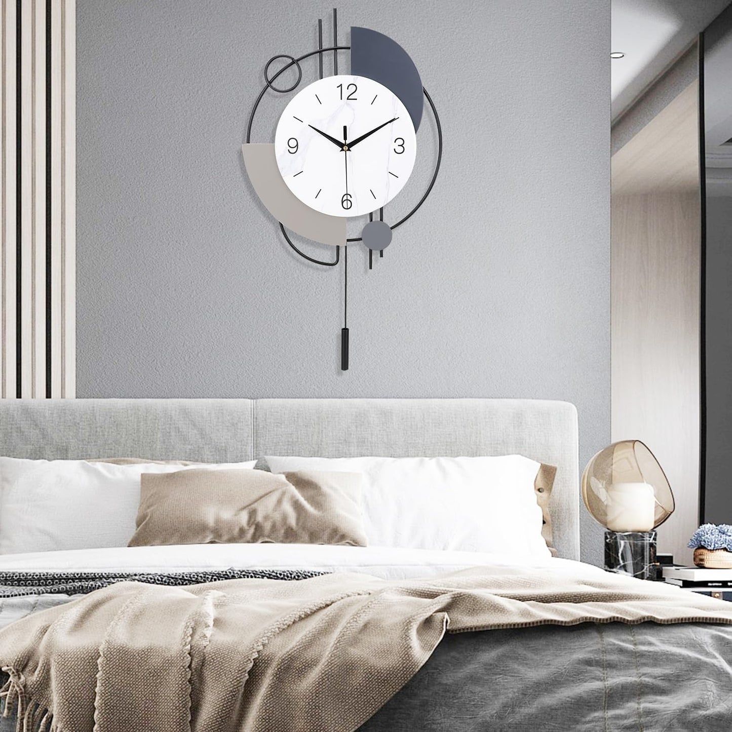 Decorative Pendulum Wall Clock - Silent, Battery Operated, Large Quartz Clock
