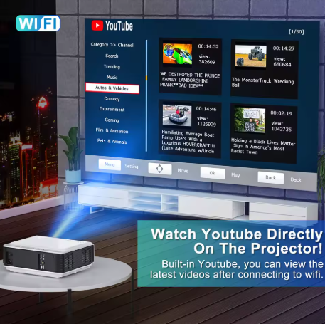 TOPTRO TR82 Projector 4K 7500L Native 1080P WiFi Projector Support 4K Home Theater Projector for iOS / Android/TV Stick