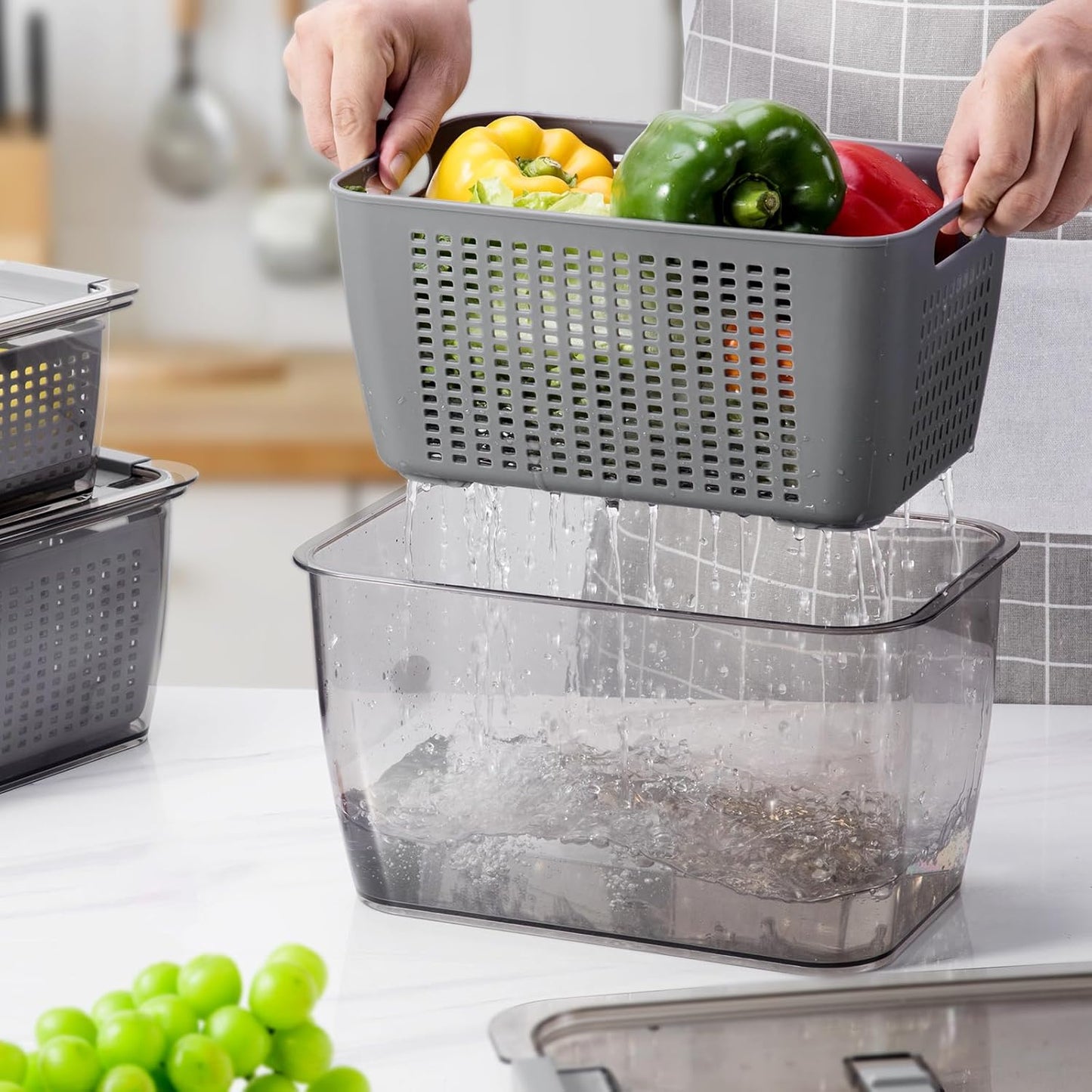 Luxear 3-Pack Fresh Food Storage Containers for Fridge - BPA-Free with Vents for Fruits & Vegetables