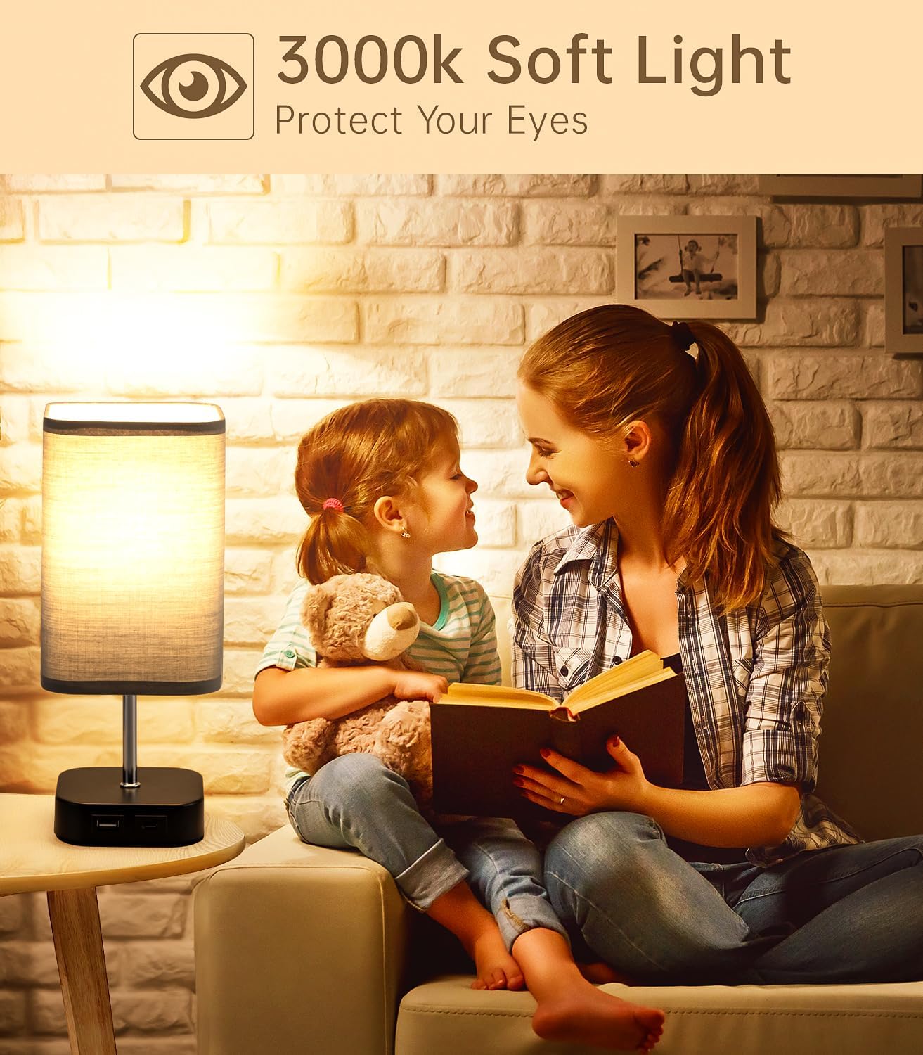 Table Touch Bedside Lamp – Rechargeable, 3-Way Dimmable with USB Charging Ports