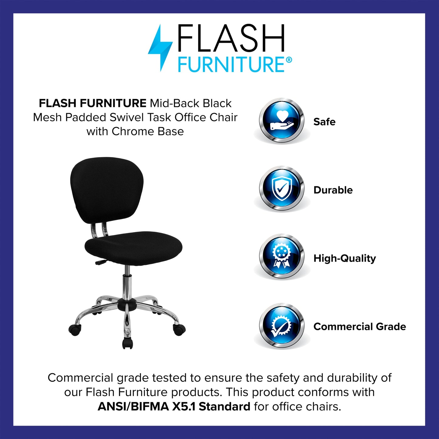Mid-Back Black Mesh Padded Task Office Chair