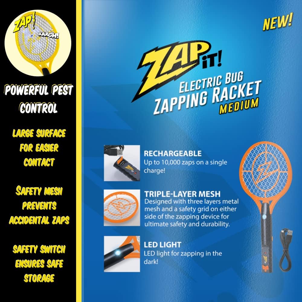 Zap It! Rechargeable Electric Fly Swatter - 4,000 Volt Mosquito & Bug Zapper (1-Pack)