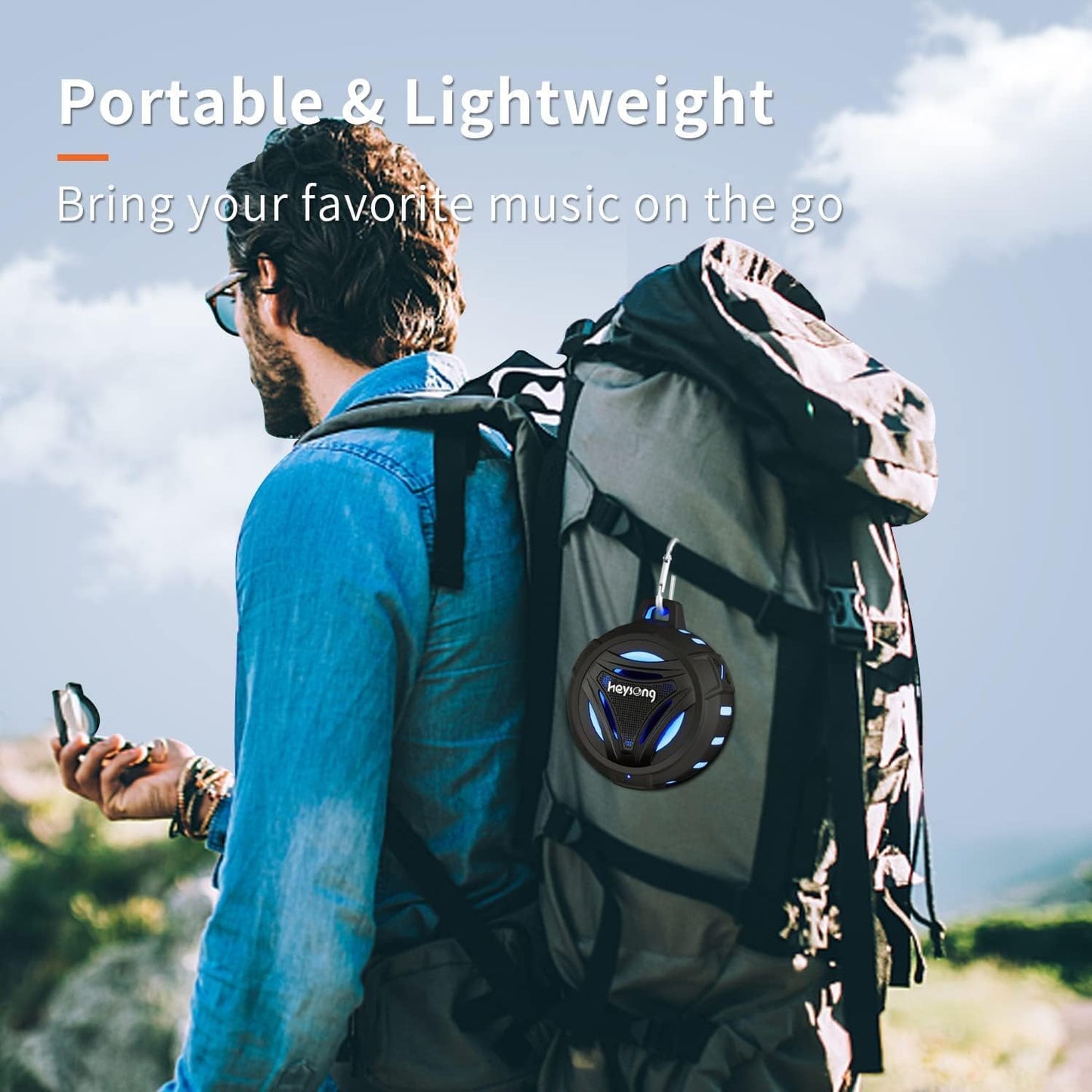 HEYSONG Waterproof Bluetooth Speaker | 36H Playtime, LED Lights, Deep Bass, IP67