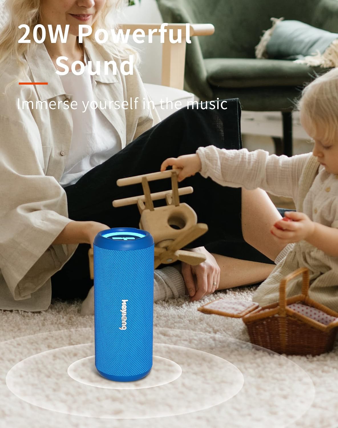 HEYSONG Bluetooth Speaker – Waterproof, 20W Sound, LED Lights, TF Card & USB Playback, Perfect for Outdoor Adventures