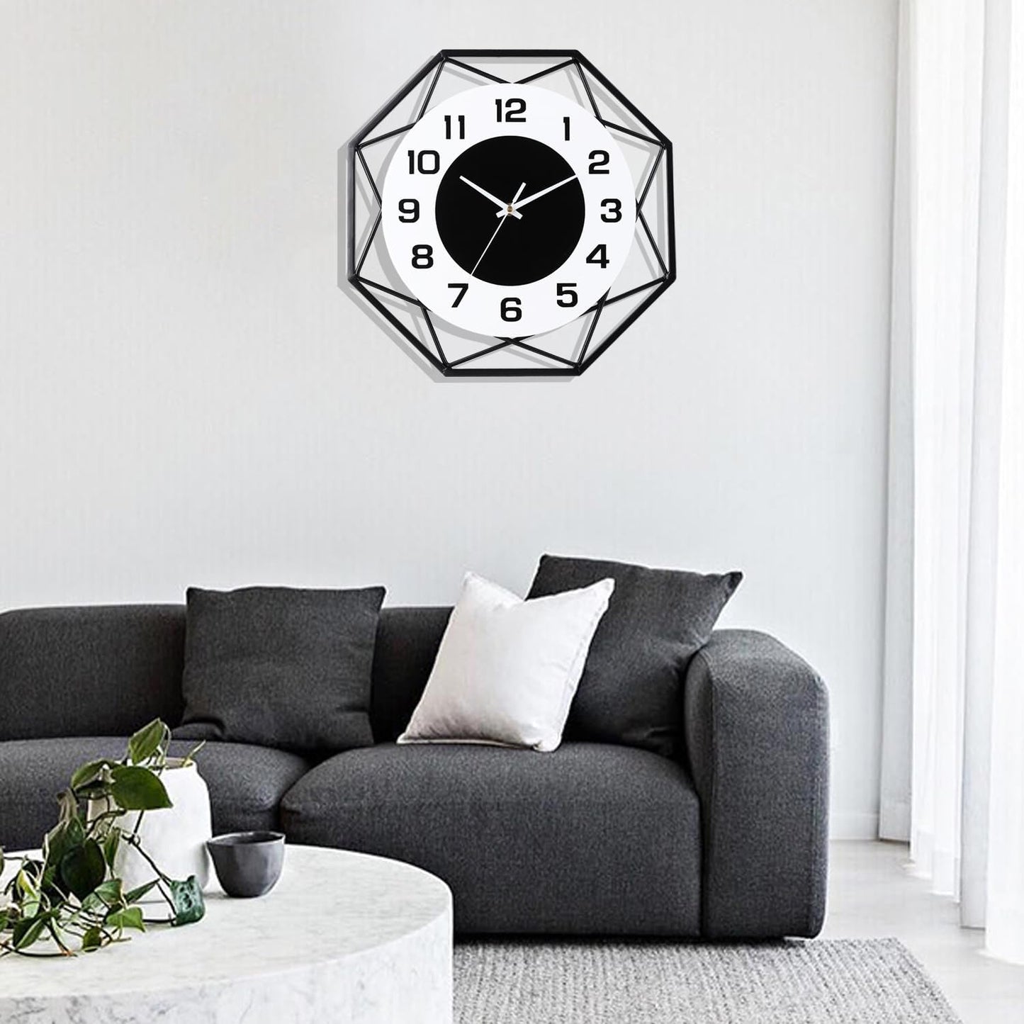 Modern Metal Large Wall Clock - Silent, Non-Ticking, Battery Operated