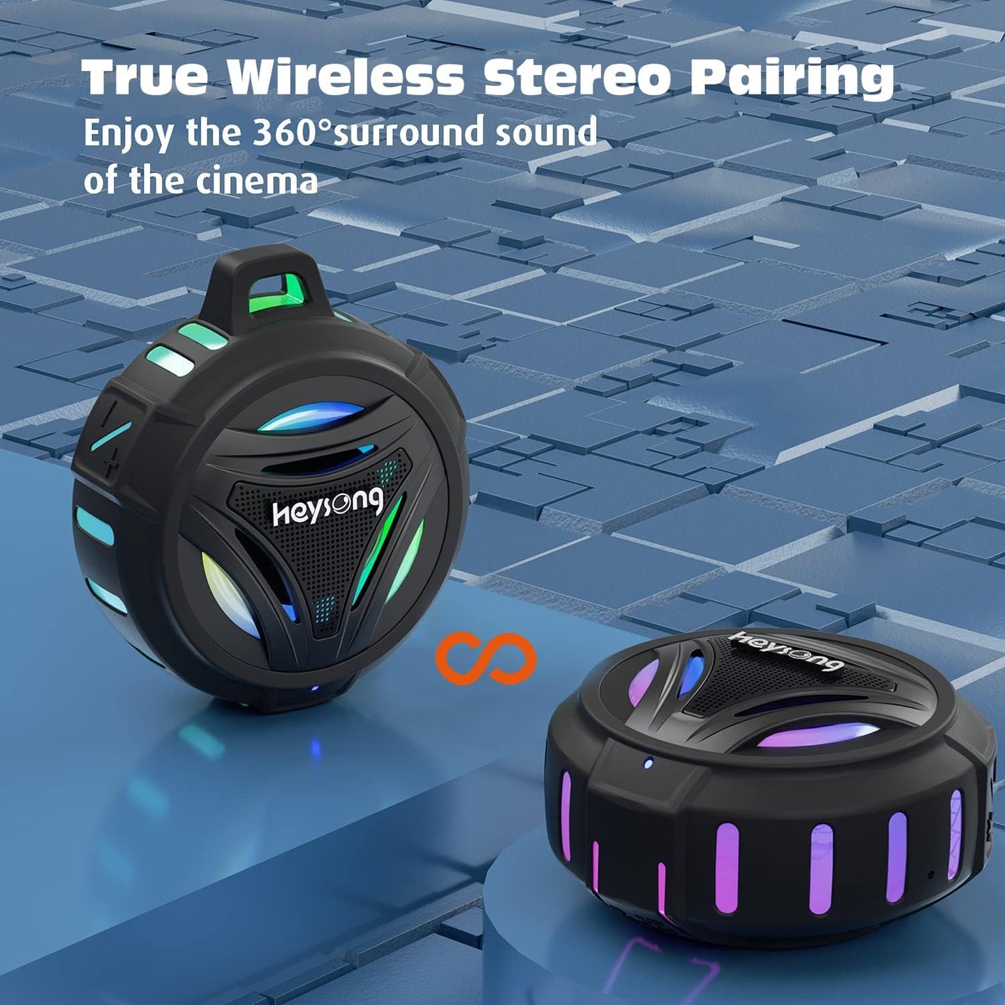 HEYSONG Waterproof Bluetooth Speaker | 36H Playtime, LED Lights, Deep Bass, IP67