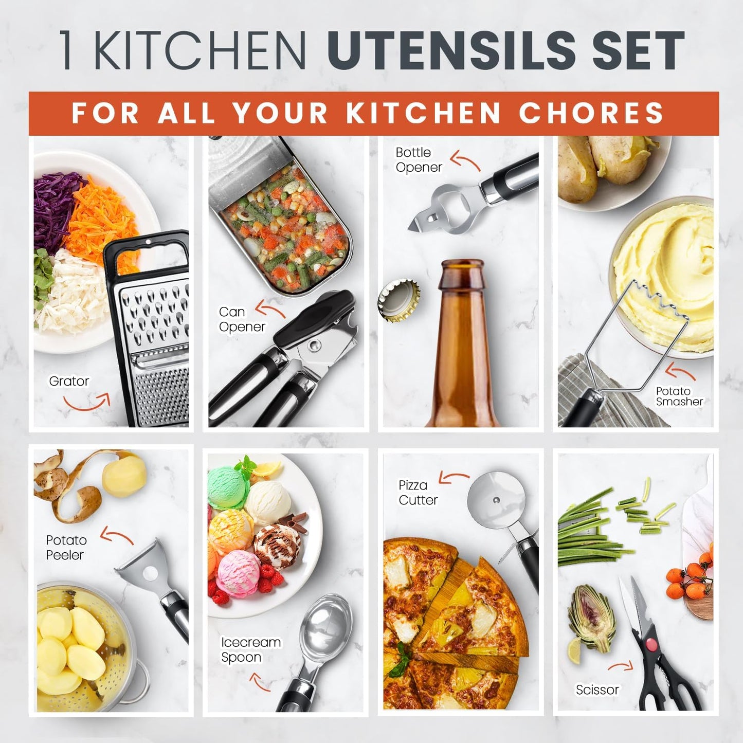 RFAQK 40PC Silicone Kitchen Utensils Set with Holder – Heat Resistant & BPA Free