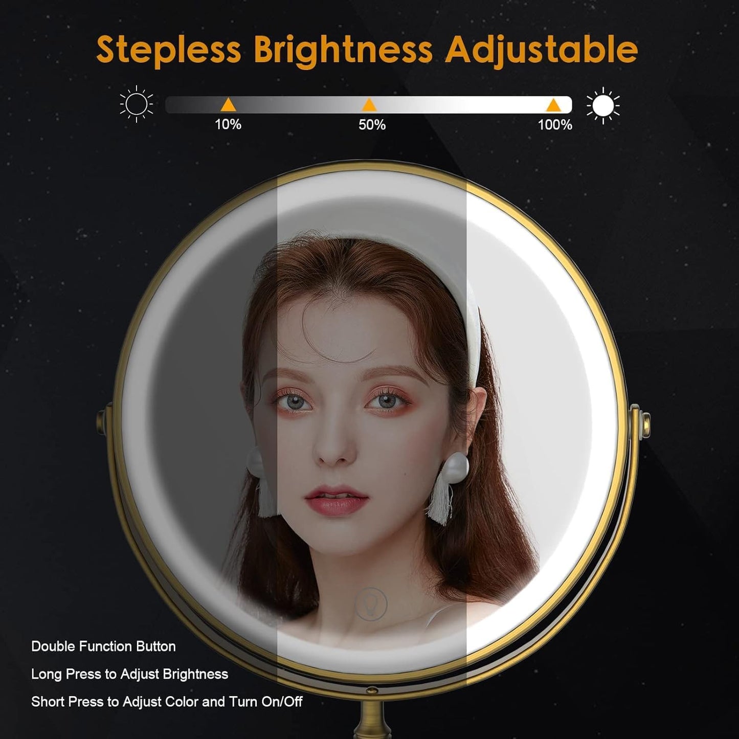 Rechargeable 8" Lighted Makeup Mirror – 1x/10x Magnification, 3 Colors & Touch Control
