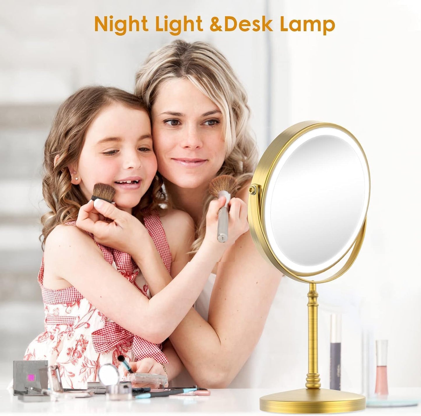 Rechargeable 8" Lighted Makeup Mirror – 1x/10x Magnification, 3 Colors & Touch Control