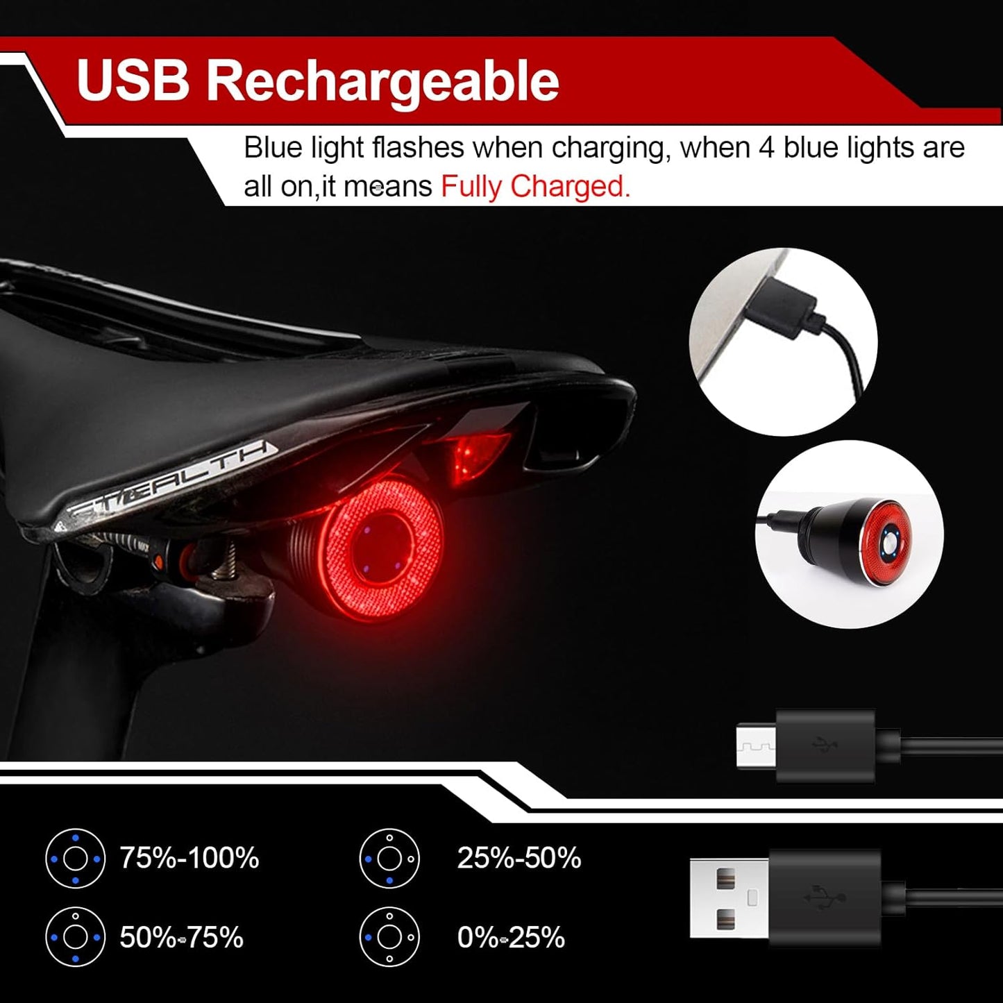 EBUYFIRE USB Rechargeable Smart Bike Tail Light with Brake Sensing, High-Intensity LED