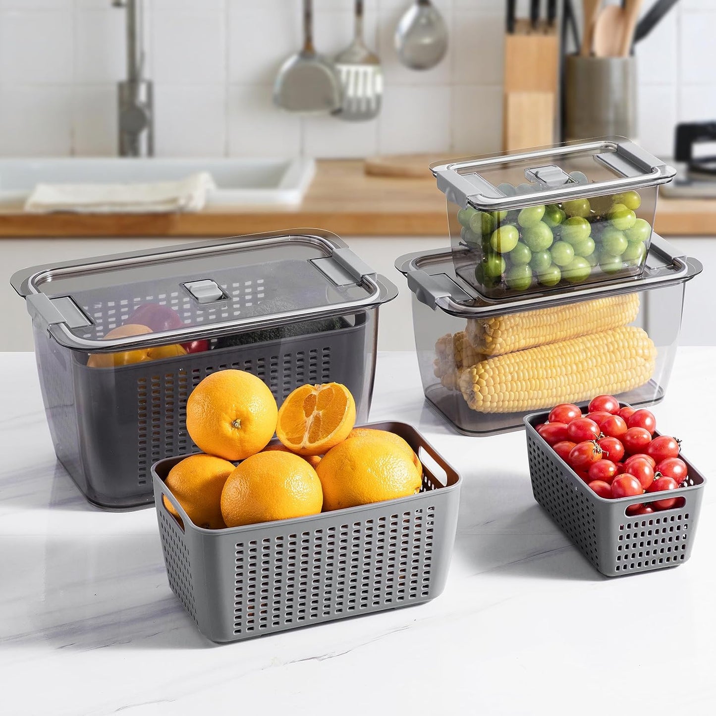 Luxear 3-Pack Fresh Food Storage Containers for Fridge - BPA-Free with Vents for Fruits & Vegetables