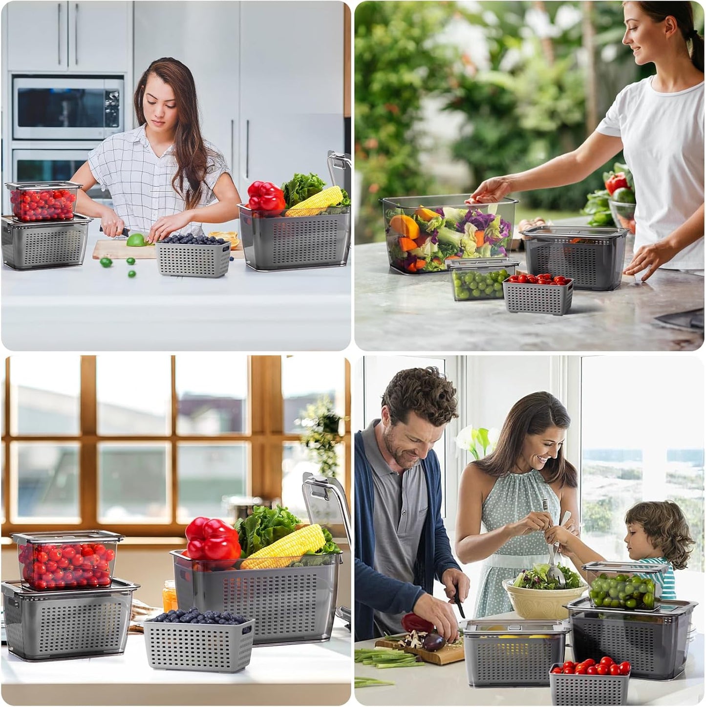 Luxear 3-Pack Fresh Food Storage Containers for Fridge - BPA-Free with Vents for Fruits & Vegetables