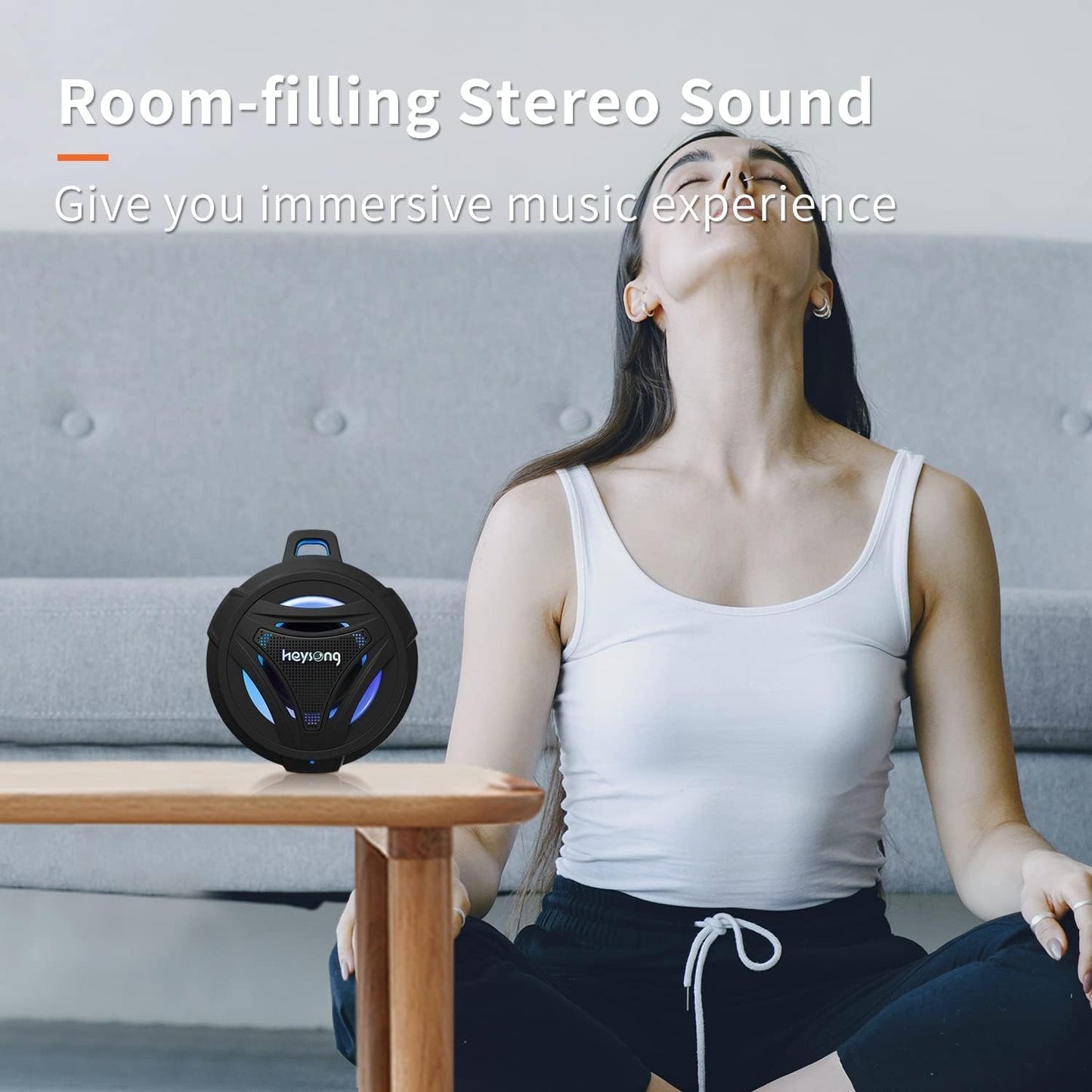 HEYSONG Waterproof Bluetooth Speaker | 36H Playtime, LED Lights, Deep Bass, IP67
