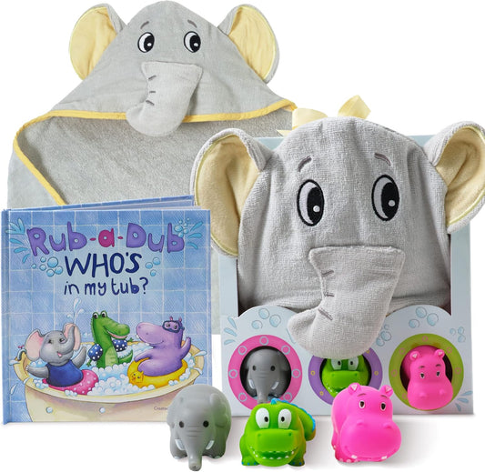 Tickle & Main Rub-a-Dub 5-Piece Bath Set with Elephant Towel & Safari Toys