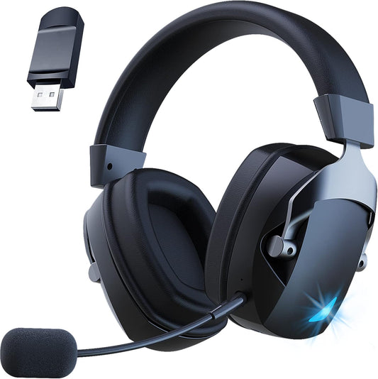 Wireless Gaming Headset, 2.4GHz USB, Bluetooth 5.3, Noise-Cancelling Mic