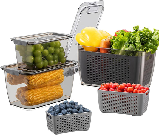 Luxear 3-Pack Fresh Food Storage Containers for Fridge - BPA-Free with Vents for Fruits & Vegetables