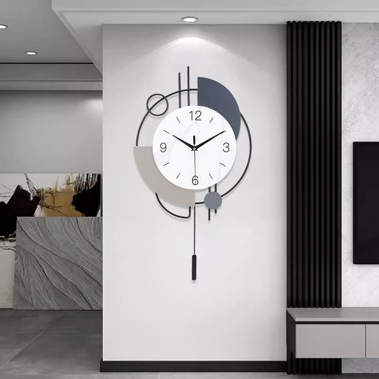 Decorative Pendulum Wall Clock - Silent, Battery Operated, Large Quartz Clock