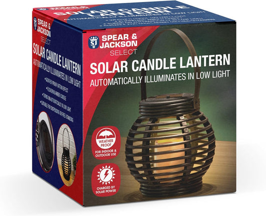 Spear and Jackson Rattan Solar Lantern with Flickering Amber Flame