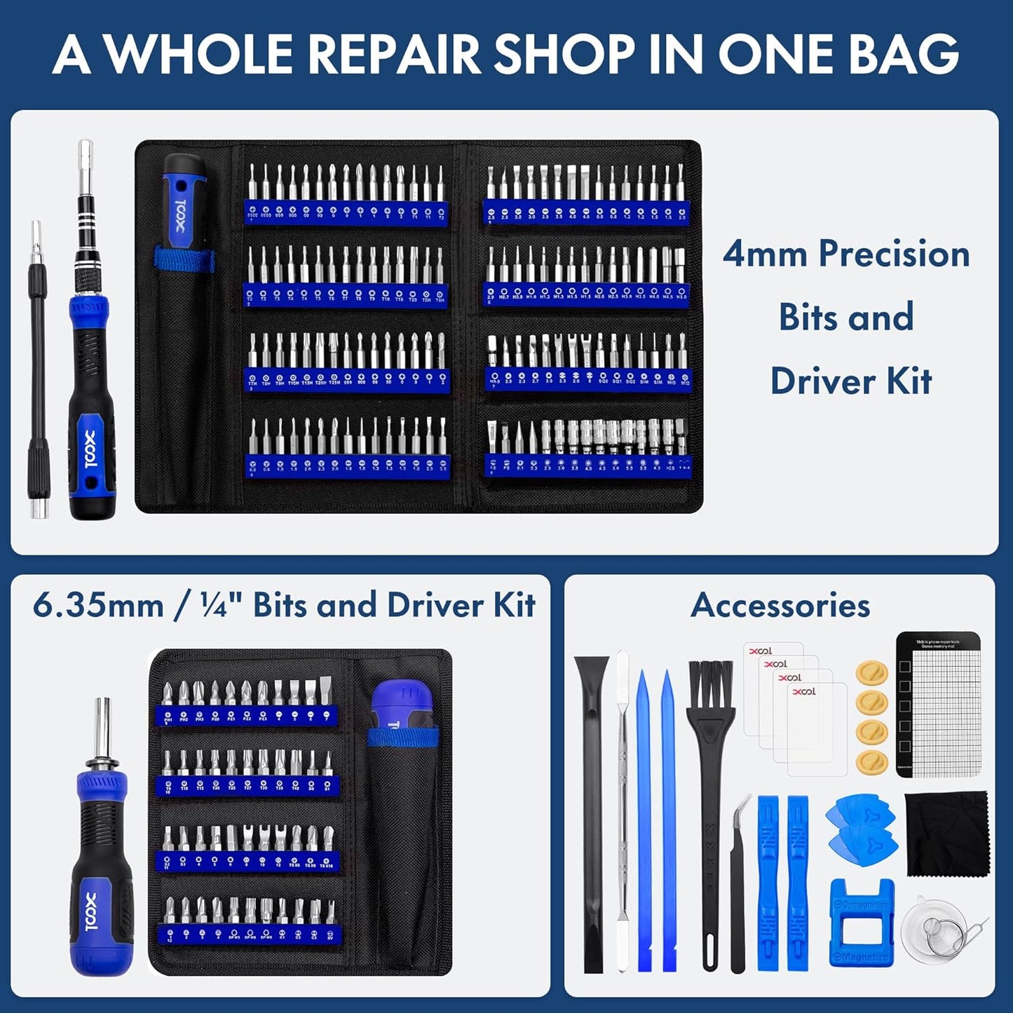 XOOL 200-Piece Precision Screwdriver Kit - Magnetic Screwdrivers for Electronic Repair, Compatible with PC, Laptop, iPhone, Tablet