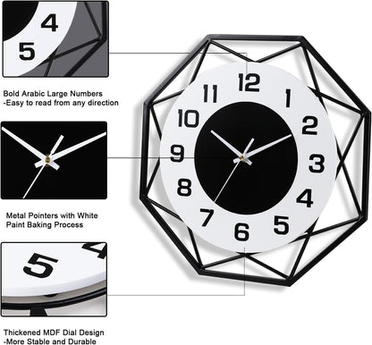Modern Metal Large Wall Clock - Silent, Non-Ticking, Battery Operated