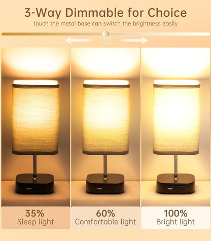 Table Touch Bedside Lamp – Rechargeable, 3-Way Dimmable with USB Charging Ports