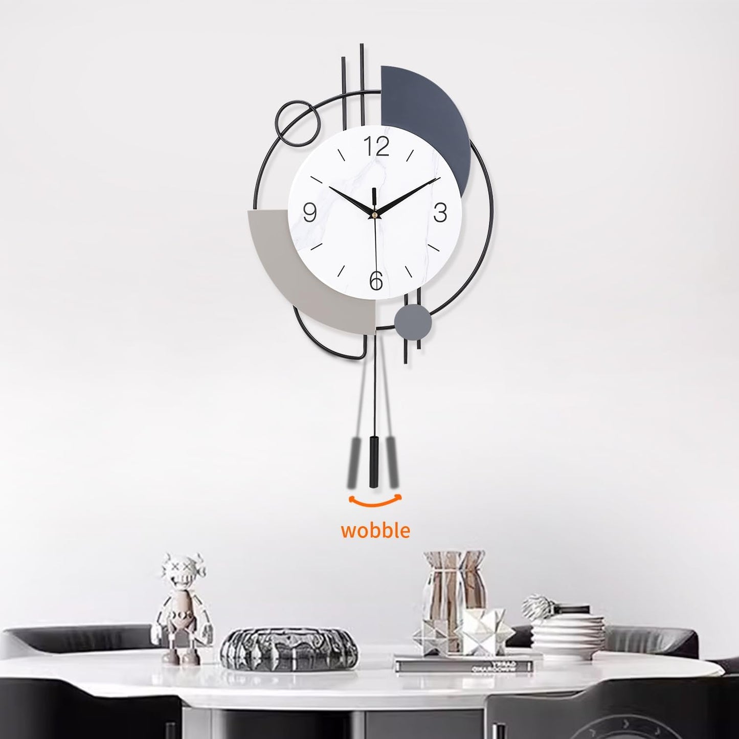 Decorative Pendulum Wall Clock - Silent, Battery Operated, Large Quartz Clock