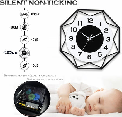 Modern Metal Large Wall Clock - Silent, Non-Ticking, Battery Operated