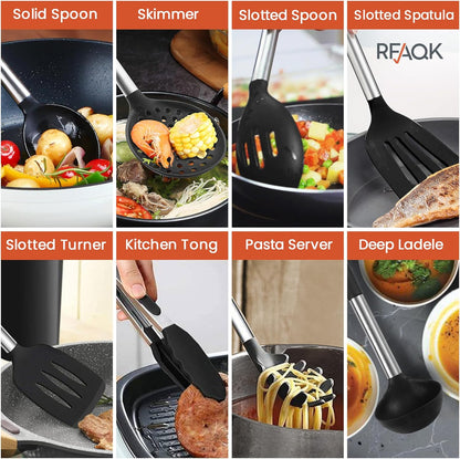 RFAQK 40PC Silicone Kitchen Utensils Set with Holder – Heat Resistant & BPA Free