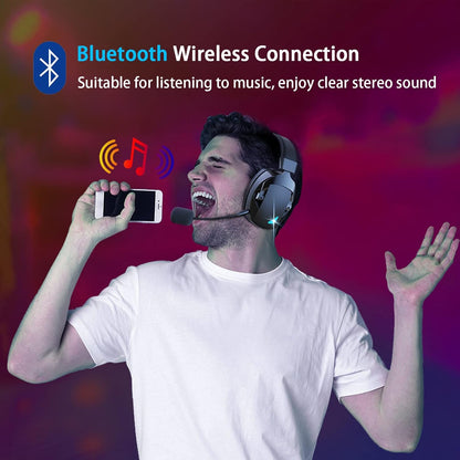 Wireless Gaming Headset, 2.4GHz USB, Bluetooth 5.3, Noise-Cancelling Mic