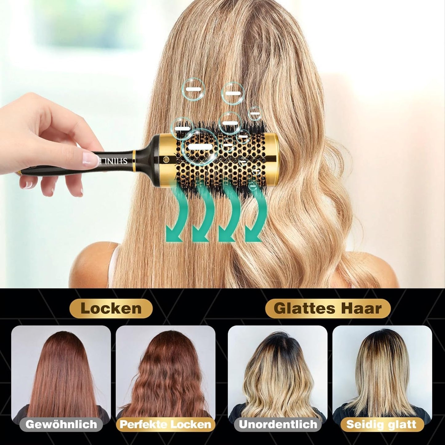 SHINLEA 53mm Round Brush for Blow Drying – Nylon & Aluminium Professional Hair Brush for Curls and Styling Without Pulling
