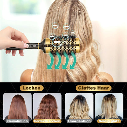 SHINLEA 53mm Round Brush for Blow Drying – Nylon & Aluminium Professional Hair Brush for Curls and Styling Without Pulling