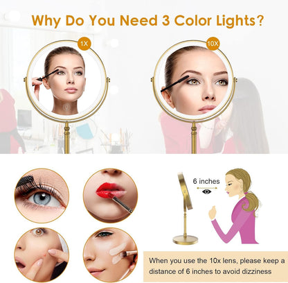 Rechargeable 8" Lighted Makeup Mirror – 1x/10x Magnification, 3 Colors & Touch Control