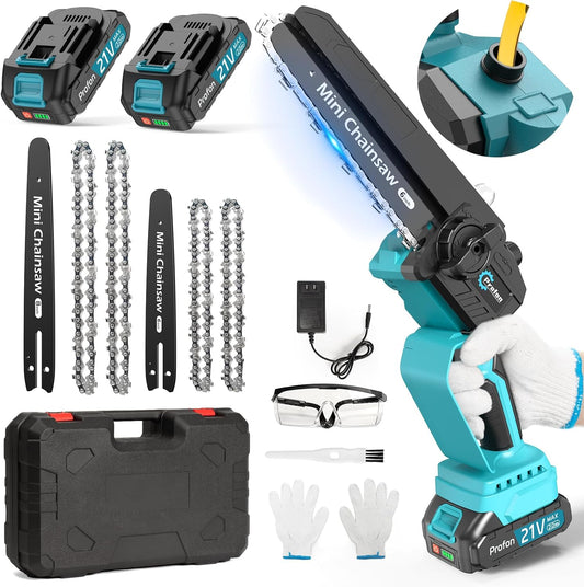 Profon 8" & 6" Cordless Mini Chainsaw, Brushless Motor, Auto Oiler, 2x 2.0Ah Batteries, Portable Electric Chainsaw for Garden Cutting
