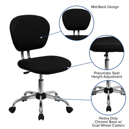 Mid-Back Black Mesh Padded Task Office Chair