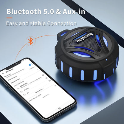 HEYSONG Waterproof Bluetooth Speaker | 36H Playtime, LED Lights, Deep Bass, IP67